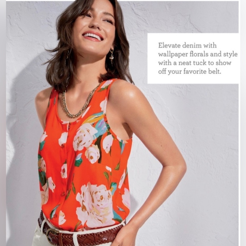 New! Cabi Manet Valentine Floral Button Up Racerback Blouse Style 6101